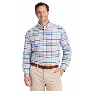 Lands End Large L No Iron Oxford Shirt Mens 16.5 33 Tailored Plaid Button Down